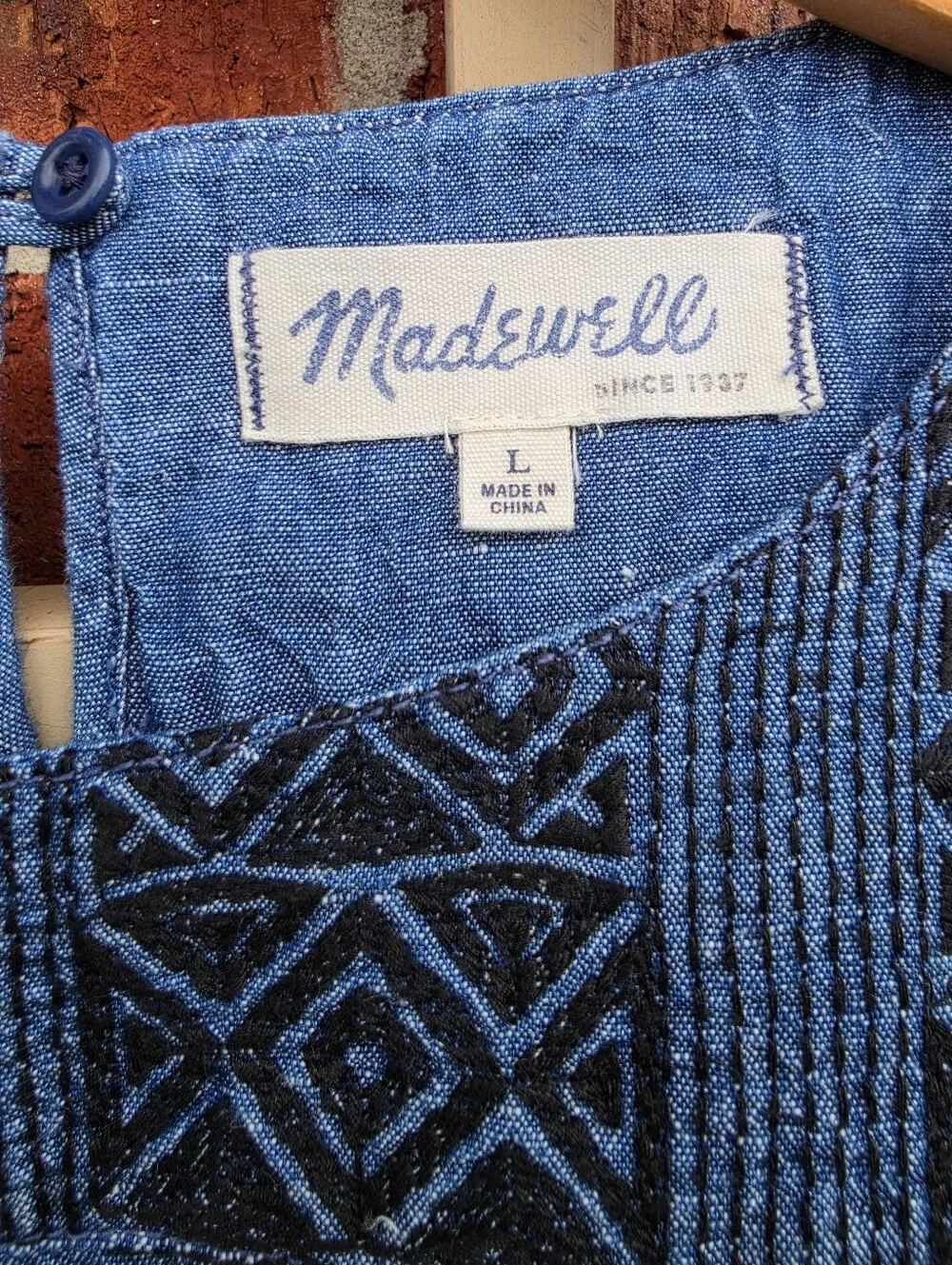 Madewell Blue Textured Design Sleeveless Top Large